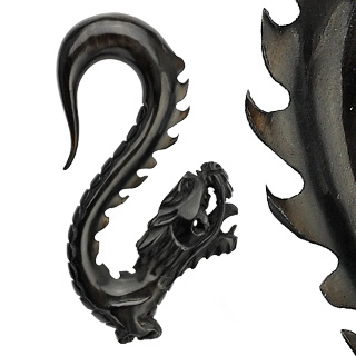 Piercing taper dragon noir en corne de buffle