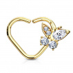 Anneau cartilage tordable en coeur plaqué or à papillon serti