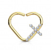 Anneau tordable cartilage en coeur plaqué or à croix serti