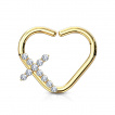 Anneau tordable cartilage en coeur plaqué or à croix serti