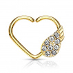 Anneau tordable daith en coeur dor  aile d'ange sertie