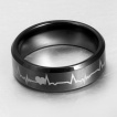 Bague en tungstne noir  lectrocardiogramme coeur