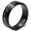 Bague en tungstne noir  lectrocardiogramme coeur