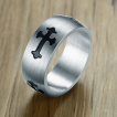 Bague homme acier bross  croix mdivale noire