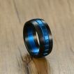 Bague homme acier noire a bandeau de carrs bleus