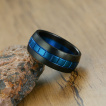 Bague homme acier noire a bandeau de carrs bleus