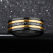 Bague homme  bandes noires et dores en acier  frise grec