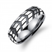 Bague homme en acier  lignes et chevrons noirs