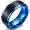 Bague homme en tungstene bleu  bande brosse noire