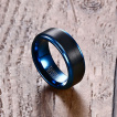 Bague homme en tungstene bleu  bande brosse noire