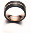 Bague homme en tungstne cuivre  rainure et bandes noires brosses