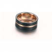 Bague homme en tungstne cuivre  rainure et bandes noires brosses