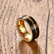 Bague homme en tungstne dore  rainure et bandes noires brosses