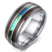 Bague homme en tungstene  lignes d'abalone et bois