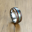 Bague homme en tungstene  lignes d'abalone et bois