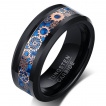 Bague homme en tungstene noir à reliefs cuivrées roue crantées