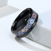Bague homme en tungstene noir à reliefs cuivrées roue crantées
