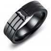 Bague homme noire en acier à 3 bandes et pierre rectangulaire