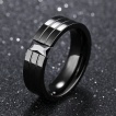 Bague homme noire en acier à 3 bandes et pierre rectangulaire