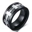 Bague homme noire en acier à pourtour de filins et grille