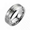 Bague homme en tungstene avec bandeau bross travers de rainures croises