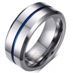 Bague homme tungstene  sillon bleu