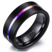 Bague homme tungstene noire Rainbow Line