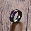 Bague homme tungstene noire Rainbow Line