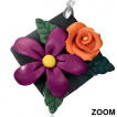 Boucles d'oreilles à carré de fleurs violettes et oranges avec feuilles