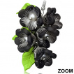 Boucles d'oreilles  feuilles vertes et fleurs noires perles