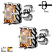Boucles d'oreilles en acier style médiéval avec pierres rectangulaires (Paire)