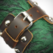 Bracelet cuir brun ajustable domes métal