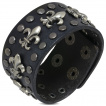 Bracelet cuir noir riveté à fleurs de Lys
