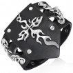 Bracelet en cuir noir ajouré avec croix enflammées et chaines croisées