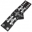 Bracelet en cuir noir ajour avec croix enflammes et chaines croises