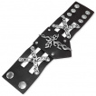 Bracelet en cuir noir ajouré avec croix enflammées et chaines croisées