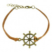 Bracelet fantaisie en similicuir avec barre  roue de bateau ancien