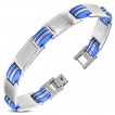 Bracelet homme acier gris et bleu à plaques et lamelles