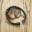Bracelet homme cuir à perles de lave noires