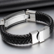 Bracelet homme cuir tress noir  plaque labyrinthe