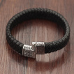 Bracelet homme en cuir noir tress avec attache  motif labyrinthe