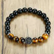 Bracelet homme en perles noires et Oeil de Tigre  croix