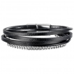 Bracelet homme  lanires de similicuir noir et petite chaine en acier