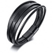 Bracelet homme lanires similicuir  plaque noire en acier