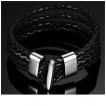 Bracelet homme  quatre tresse en similicuir Noir et attache acier