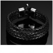 Bracelet homme  quatre tresse en similicuir Noir et attache acier