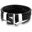 Bracelet homme  quatre tresse en similicuir Noir et attache acier