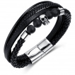 Bracelet homme rock similicuir  Tte de mort et perles noires