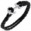 Bracelet homme similicuir noir  attache ancre marine