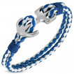 Bracelet homme similicuir noir et bleu  attache ancre marine